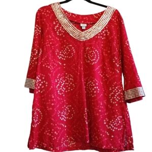 Calypso for Target Large Cotton Cover‎ Up Tunic Side Slits Beach Resort Boho...